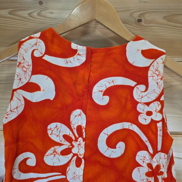 VTG Pacific Isle Outfit 2 Piece Tunic Shirt Shorts 70s Barkcloth Orange Floral - Picture 4 of 15